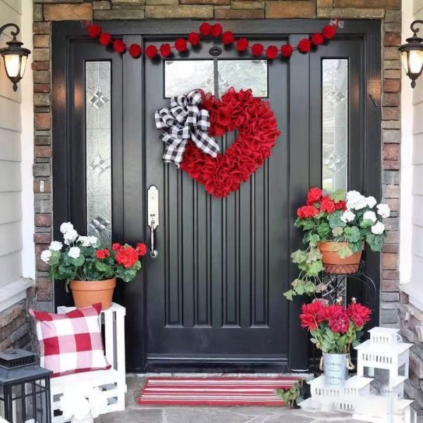 Heart Burlap Wreath with Buffalo Plaid Bow Valentines Day Wreath ...